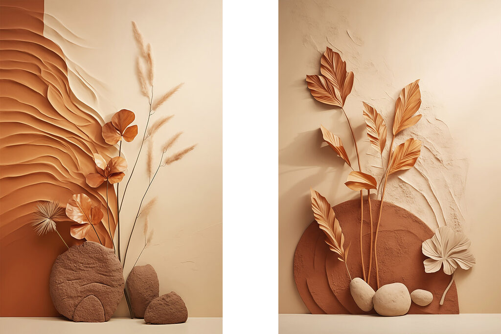 Flores entre formas terrosas — design completo