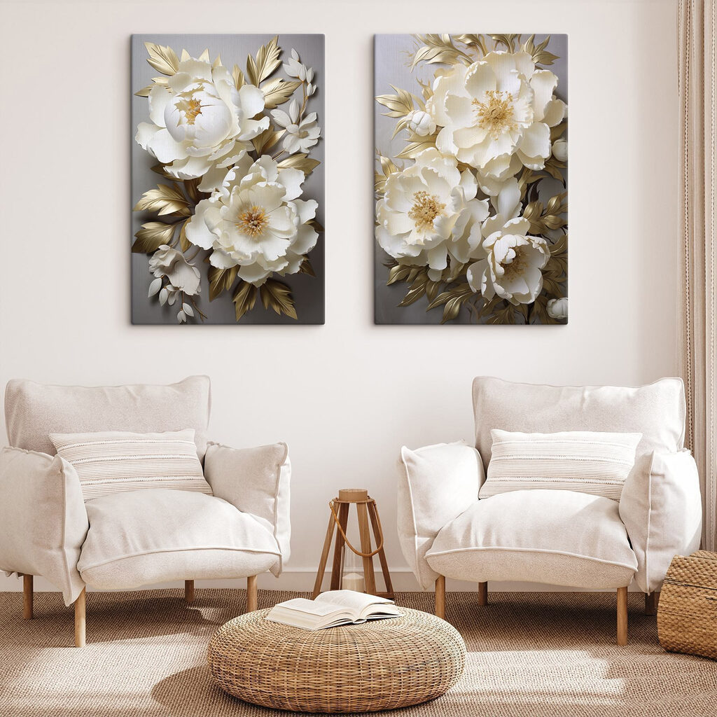 Flores brancas sobre escuro — interior 1
