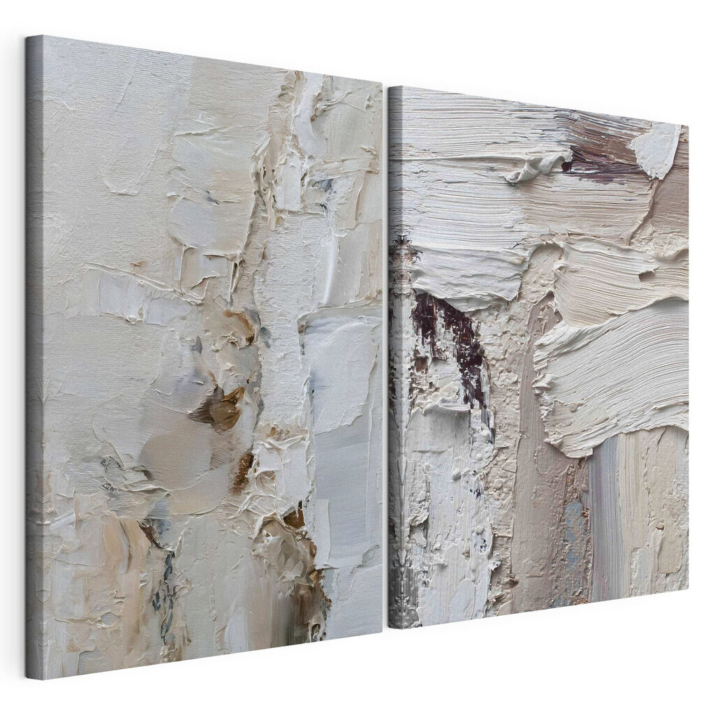 Tinta branca em camadas, tela esticada e borda contínua