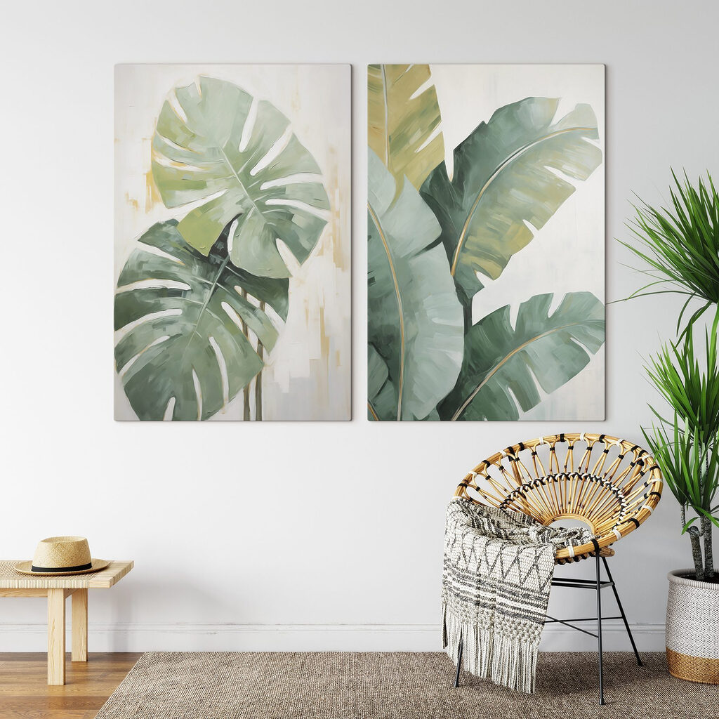 Folhas grandes em aguarela — interior 1