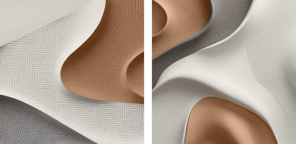 Cobre entre curvas brancas — design completo