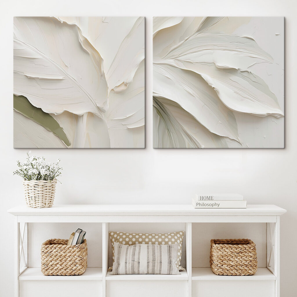 Folhas brancas em pinceladas — interior 1