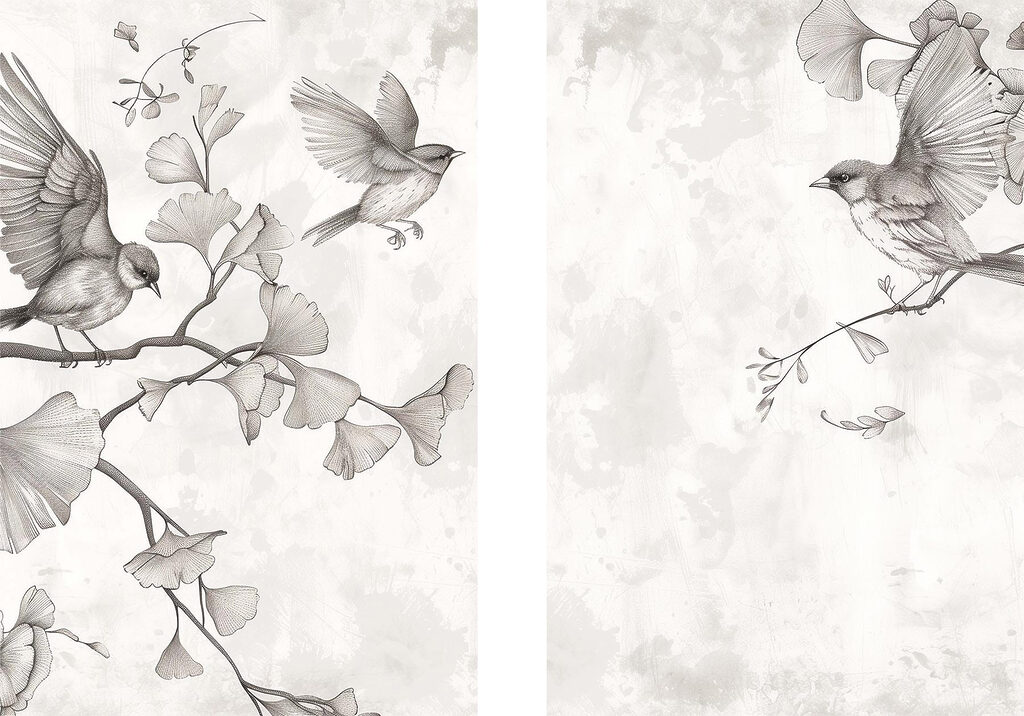Aves em linhas finas — design completo