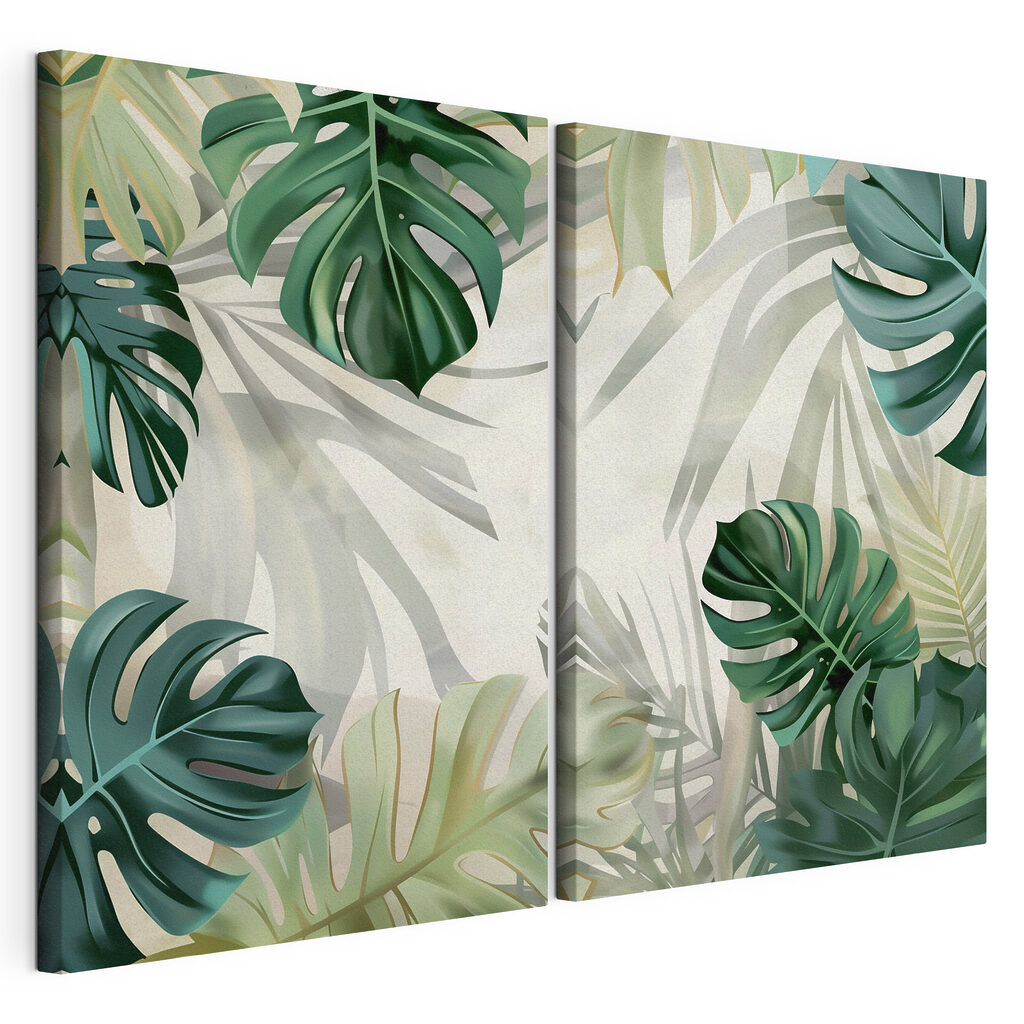 Verde tropical com sombras, tela esticada e borda contínua
