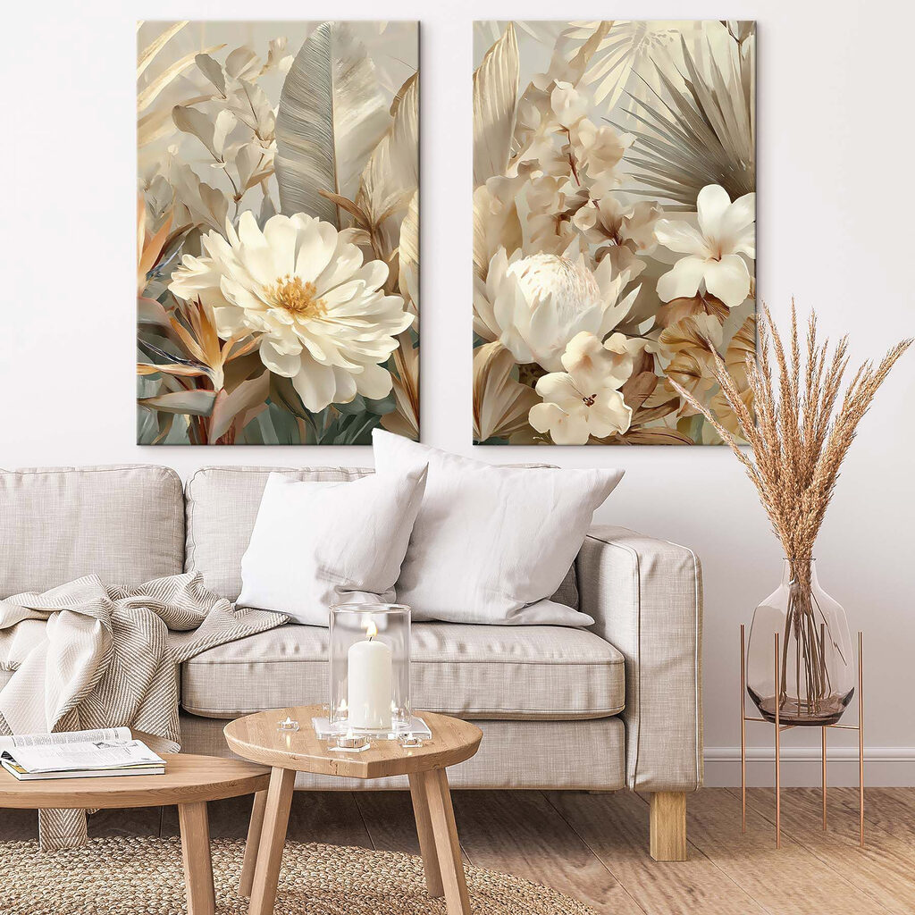 Flores em tons quentes num interior