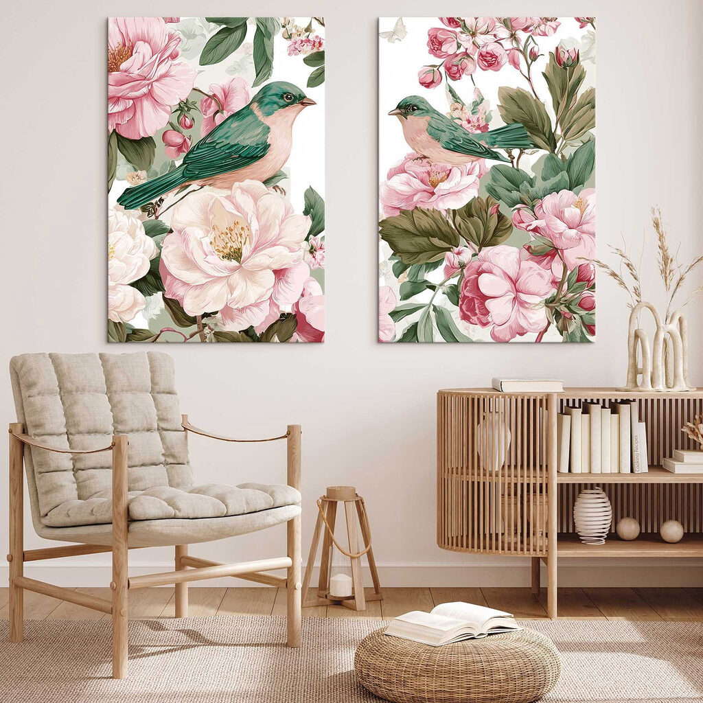 Dois pássaros numa flor — interior 2