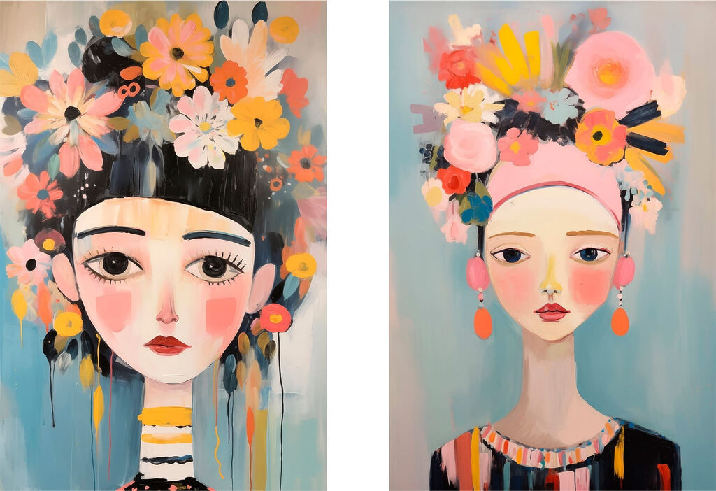 Raparigas com flores — design completo