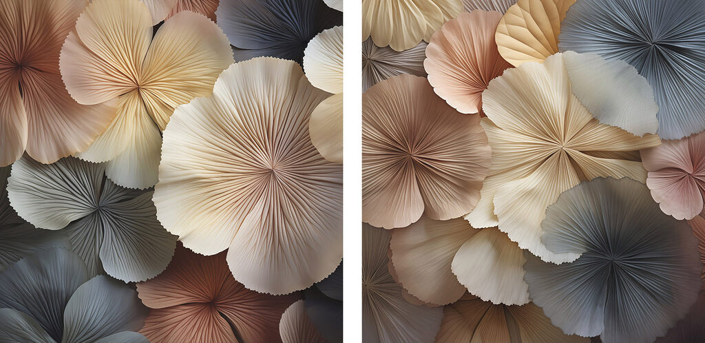 Folhas como leques coloridos — design completo