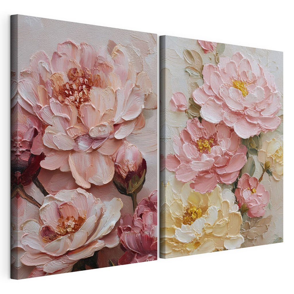 Flores rosa com dourado, tela esticada e borda contínua