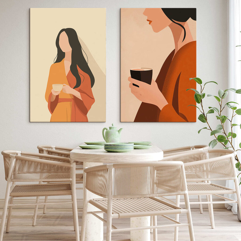 Duas mulheres com chávena num interior