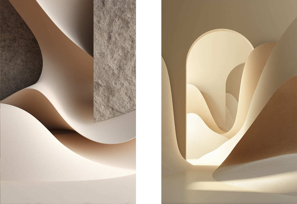 Luz entre formas curvas — design completo