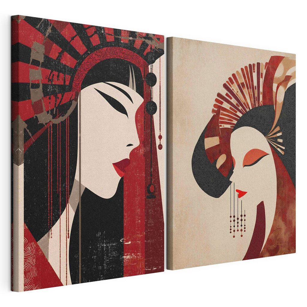 Um par de mulheres, tela esticada e borda contínua