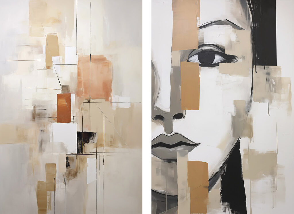 Rosto entre formas abstratas — design completo