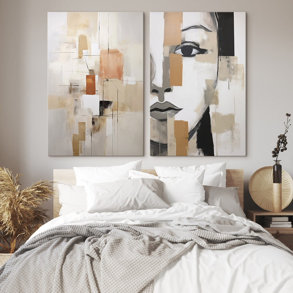 Rosto entre formas abstratas — interior 1