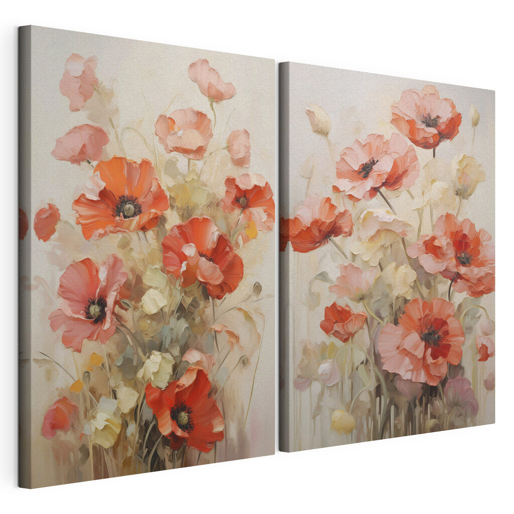 Flores pintadas, tela esticada e borda contínua