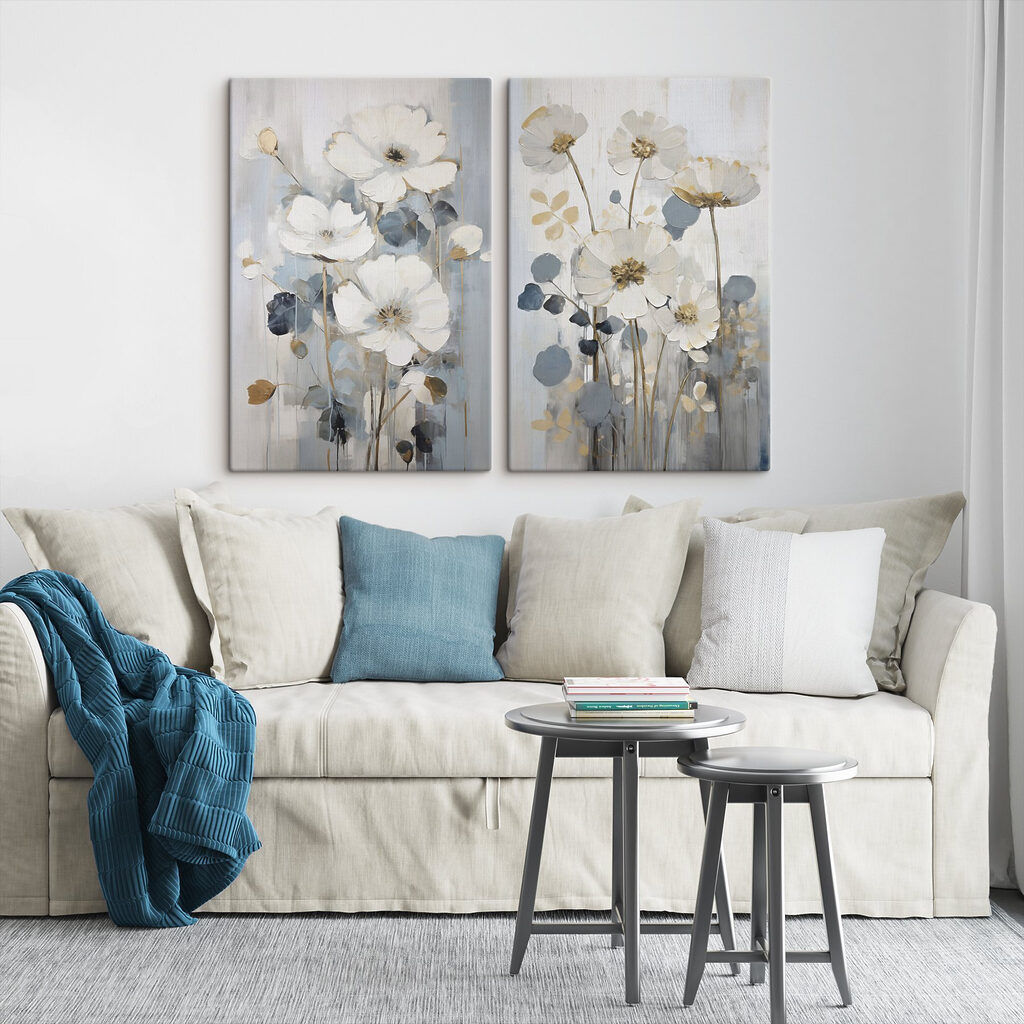 Flores brancas em azul-acinzentado — interior 2