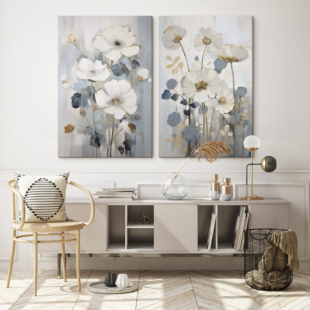 Flores brancas em azul-acinzentado — interior 1