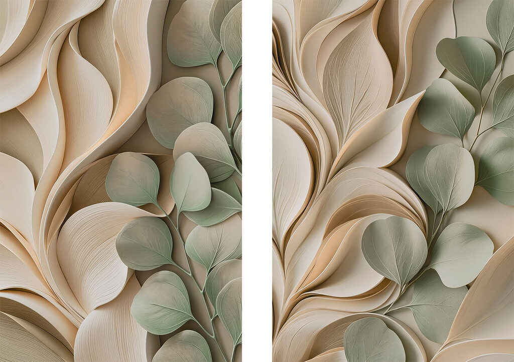Folhas entre ondas suaves — design completo