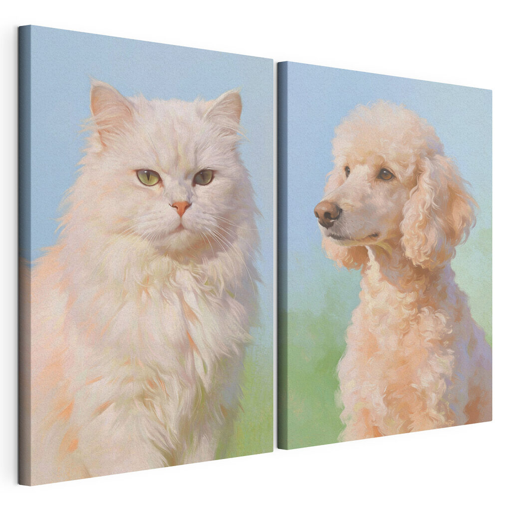Gato e cão juntos, tela esticada e borda contínua