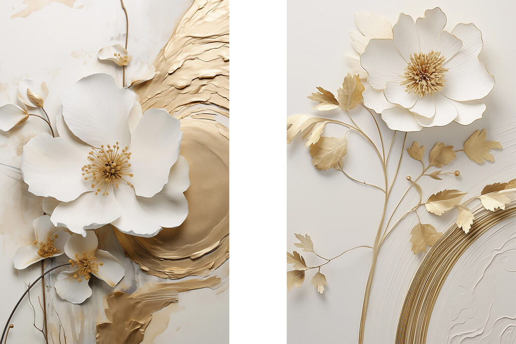 Flores brancas, linhas curvas — design completo