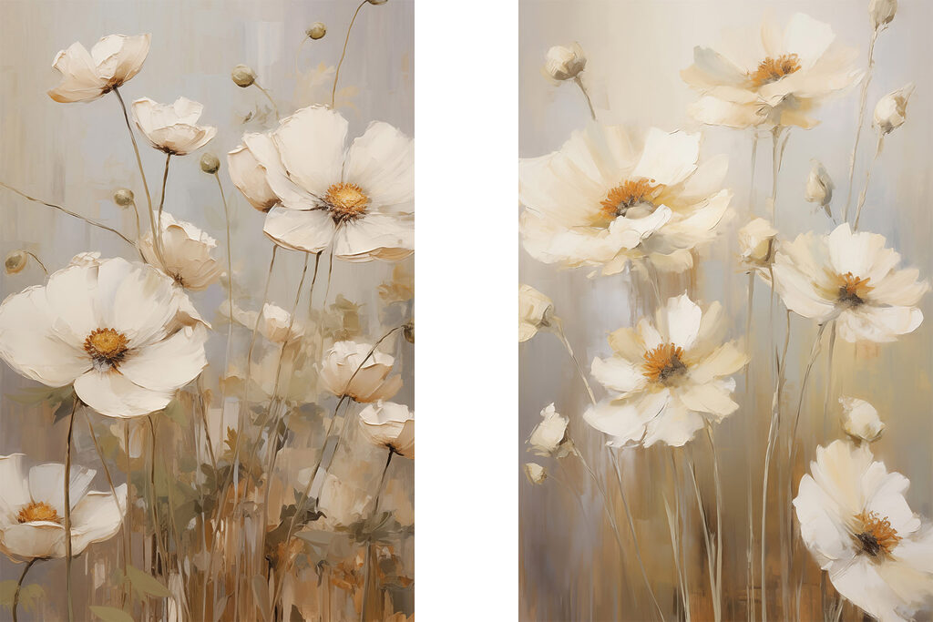 Flores brancas sobre erva — design completo
