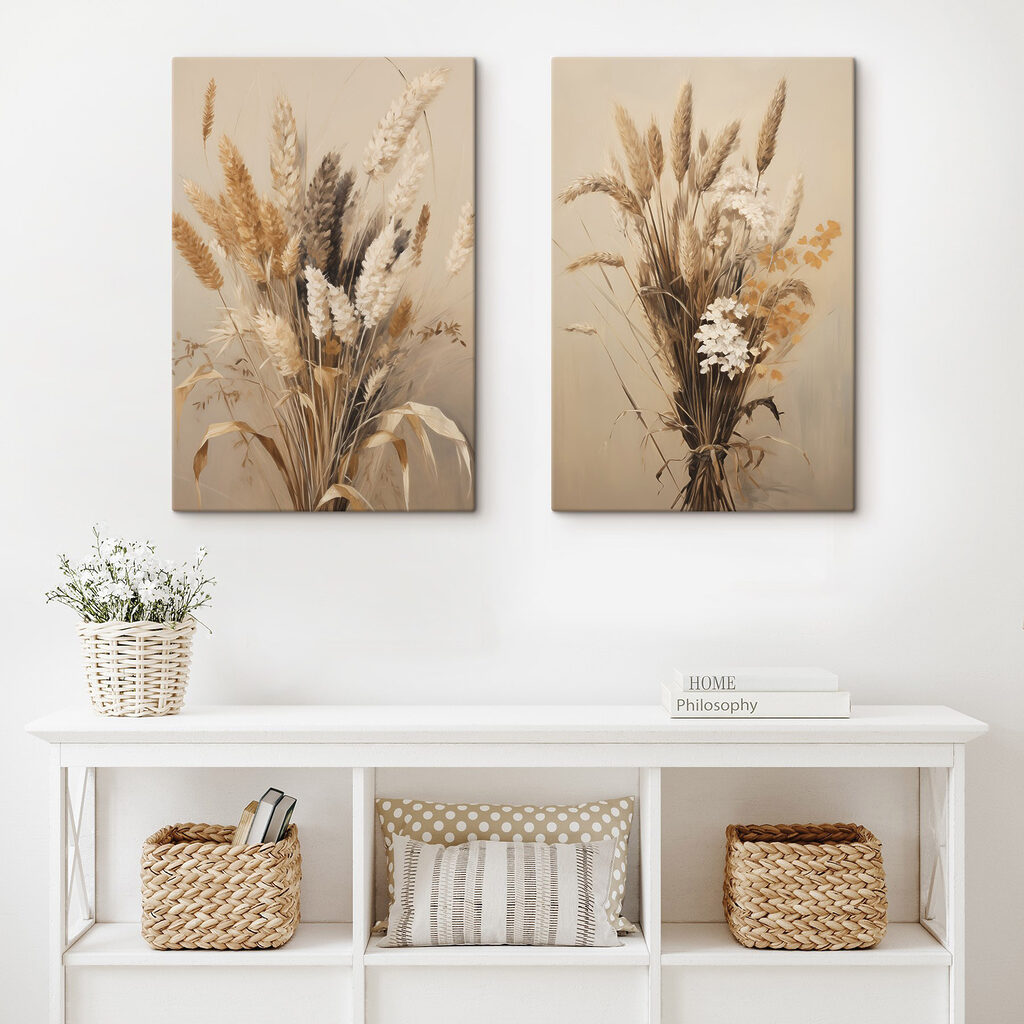 Trigo e flores num interior
