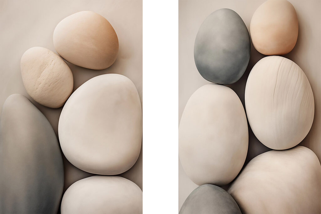 Pedras redondas de perto — design completo