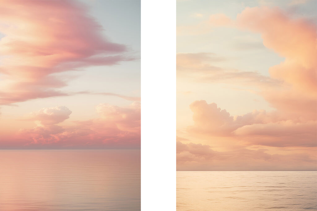 Nuvens rosa sobre água — design completo