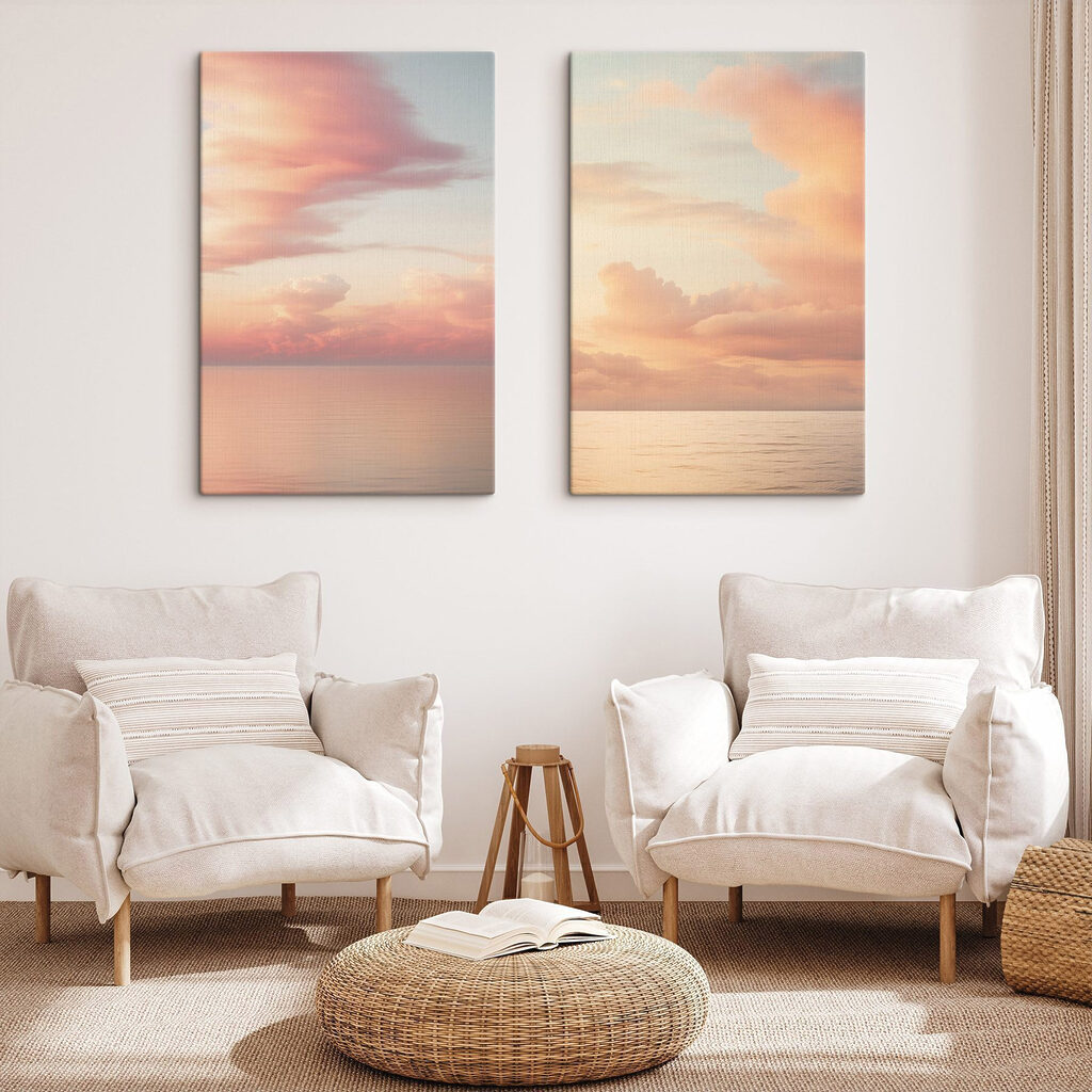 Nuvens rosa sobre água — interior 1