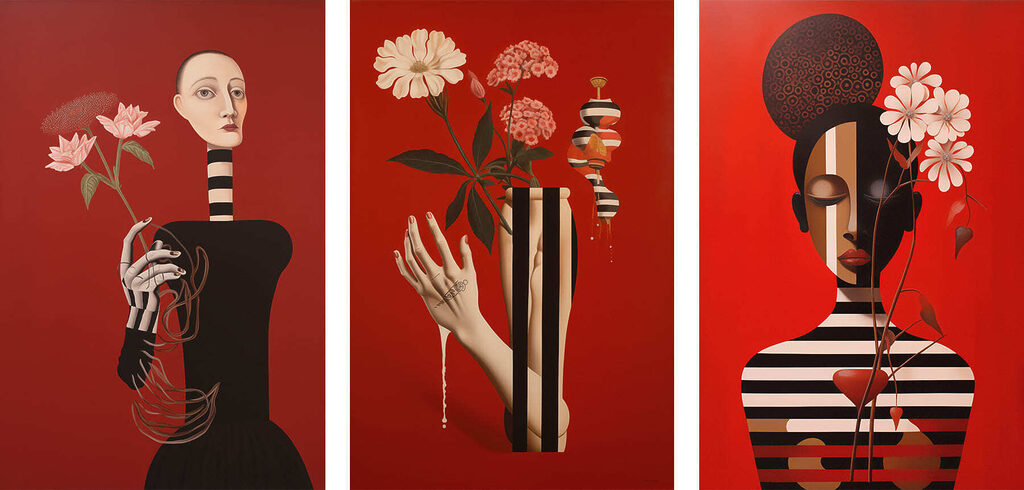 Figuras riscadas e flores — design completo