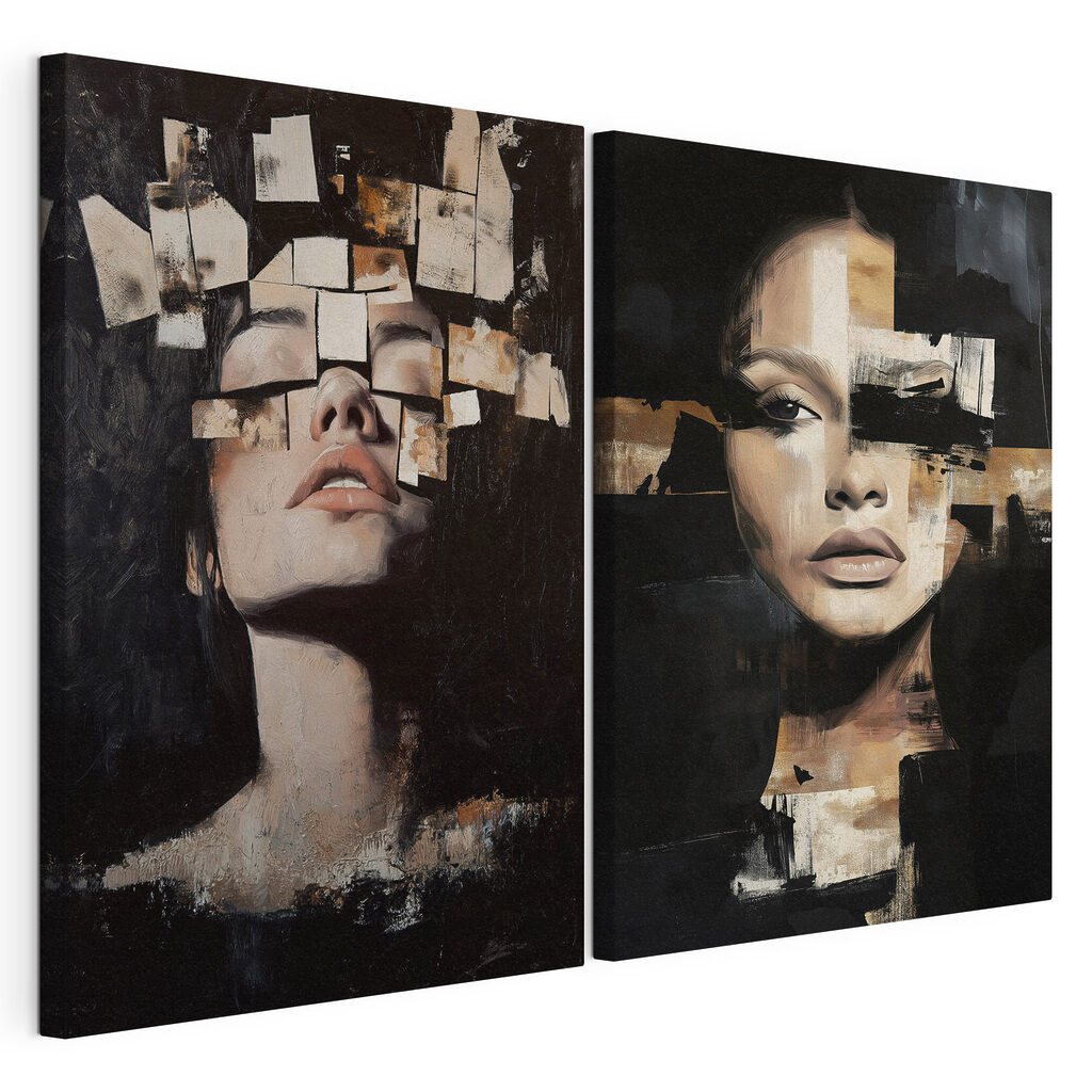 Retratos entre fragmentos, tela esticada e borda contínua