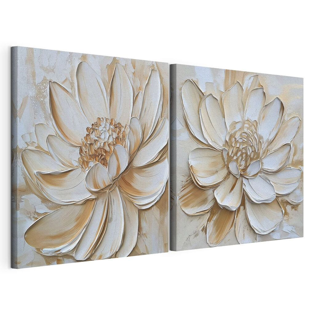 Flor de contornos dourados, tela esticada e borda contínua