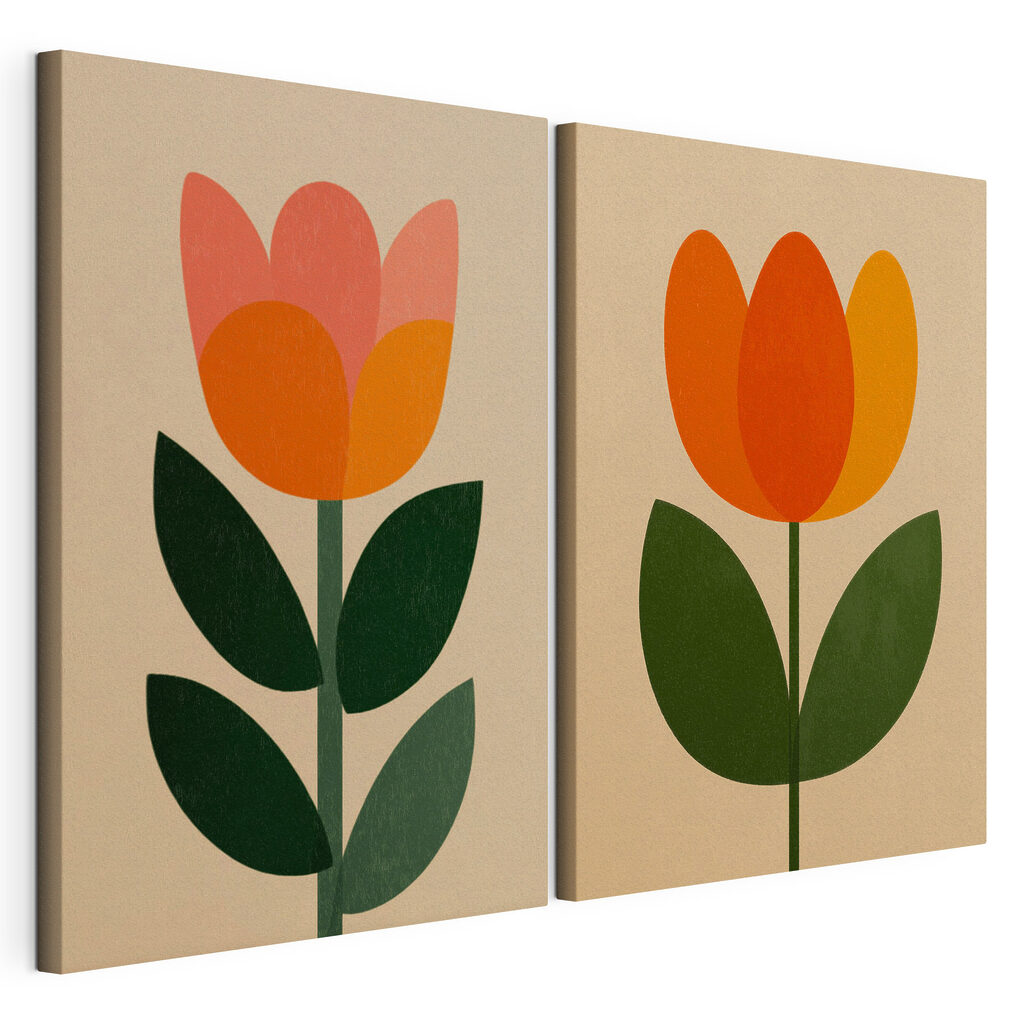 Duas tulipas simples, tela esticada e borda contínua
