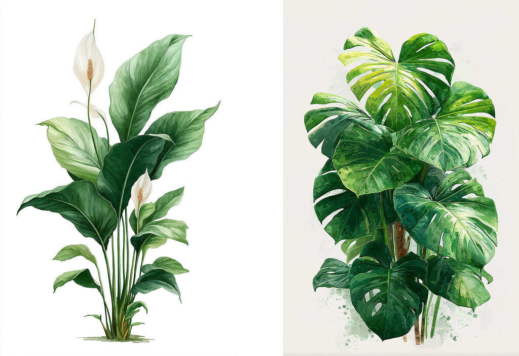 Plantas verdes em aguarela — design completo