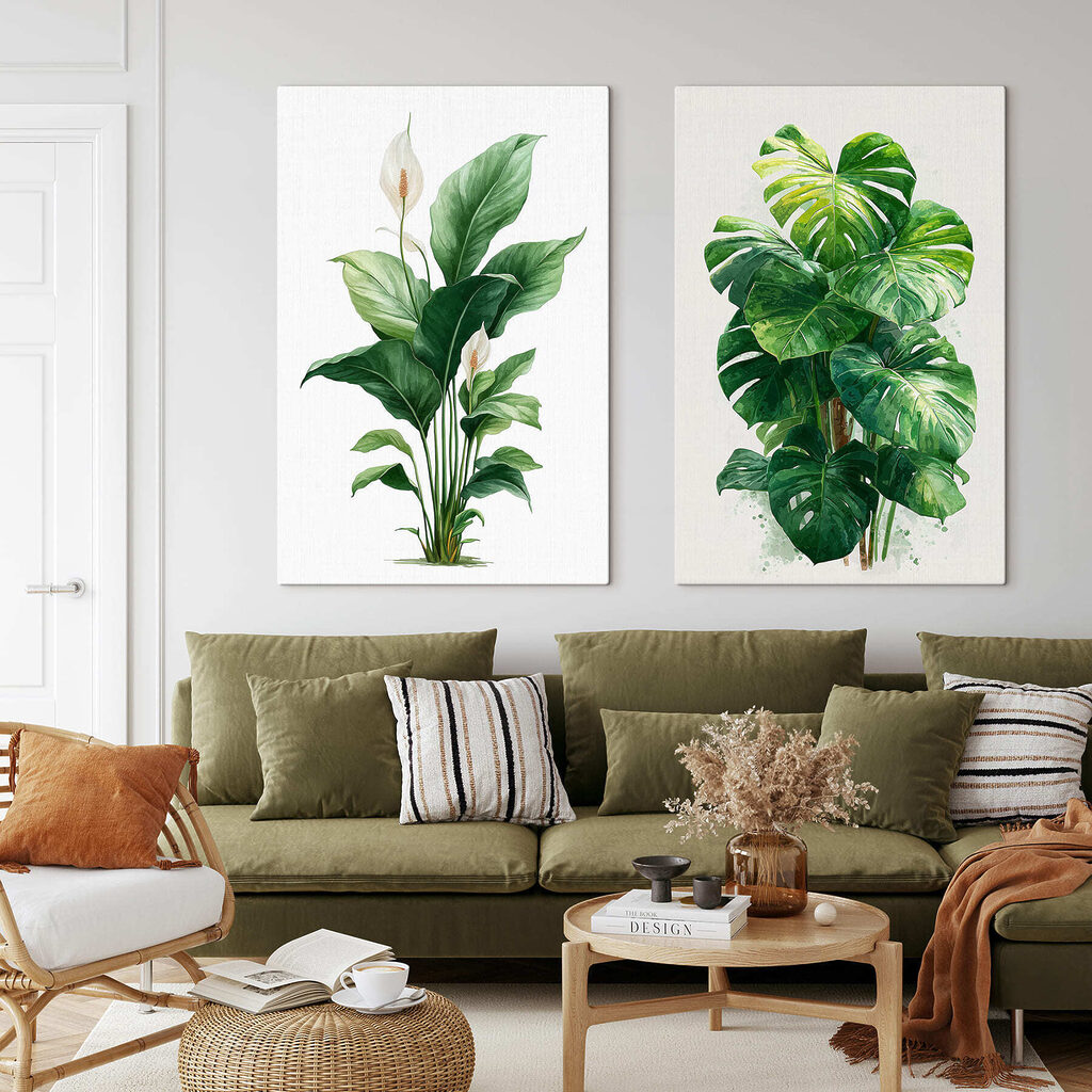 Plantas verdes em aguarela — interior 1
