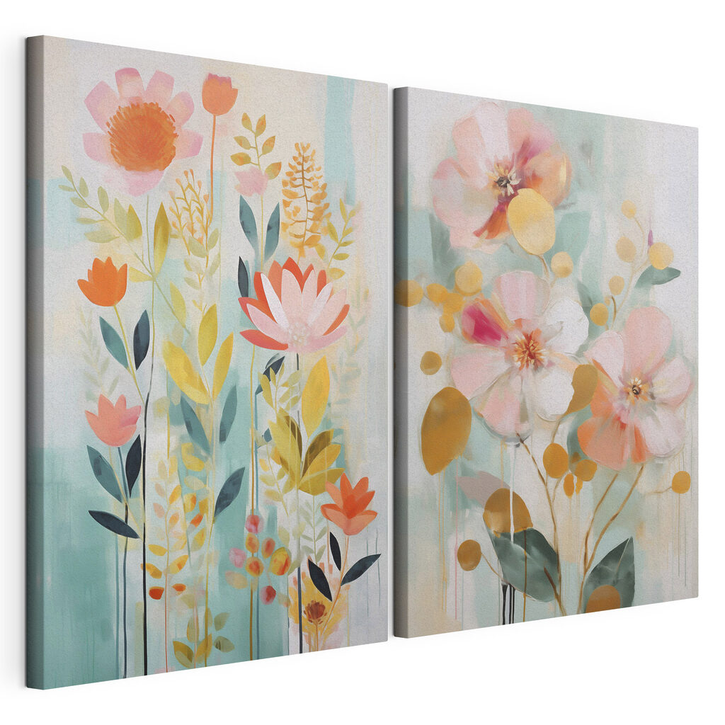 Dueto floral, tela esticada e borda contínua