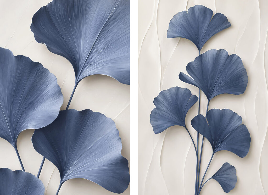 Folhas azuis em leque — design completo