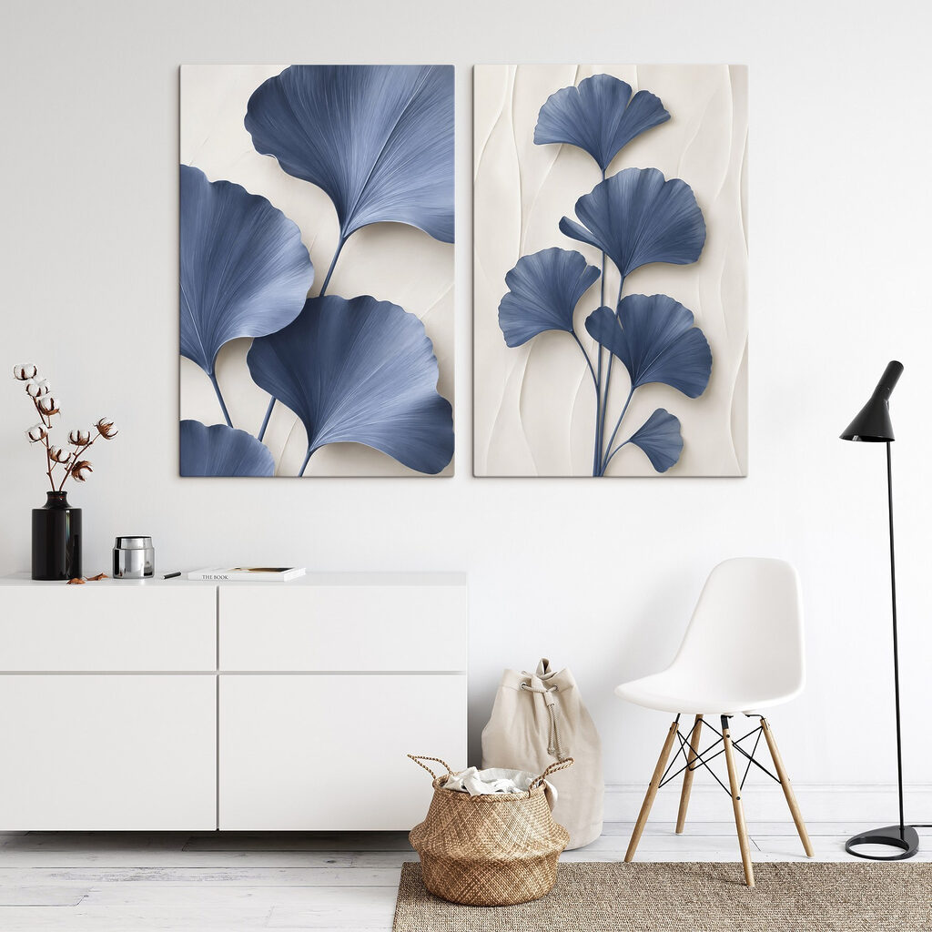 Folhas azuis em leque — interior 2