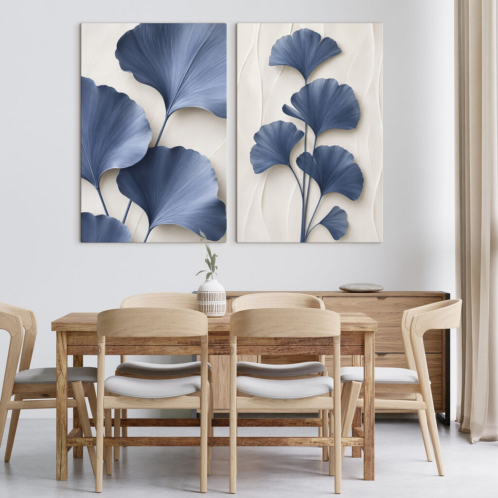Folhas azuis em leque — interior 1