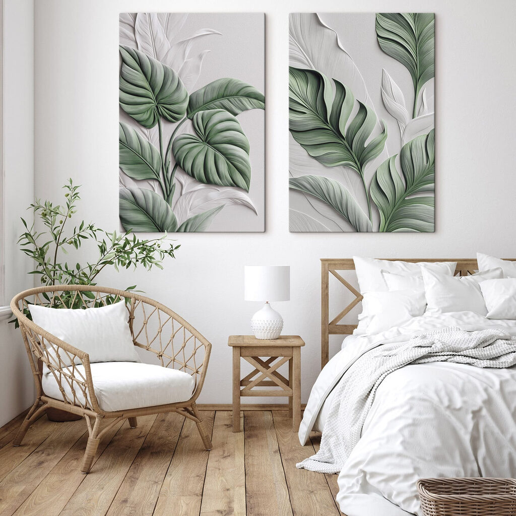 Folhas verdes em cinzento num interior