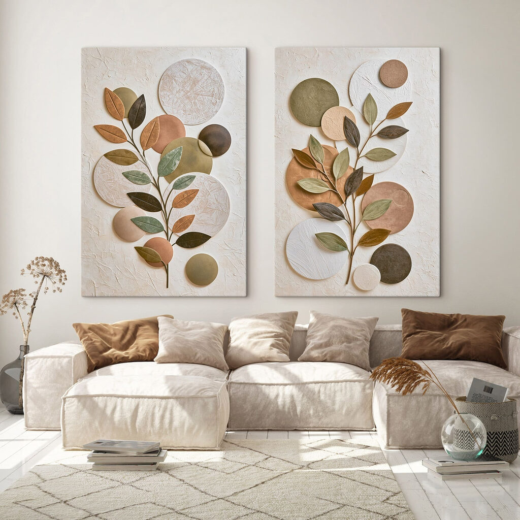 Folhas entre círculos num interior