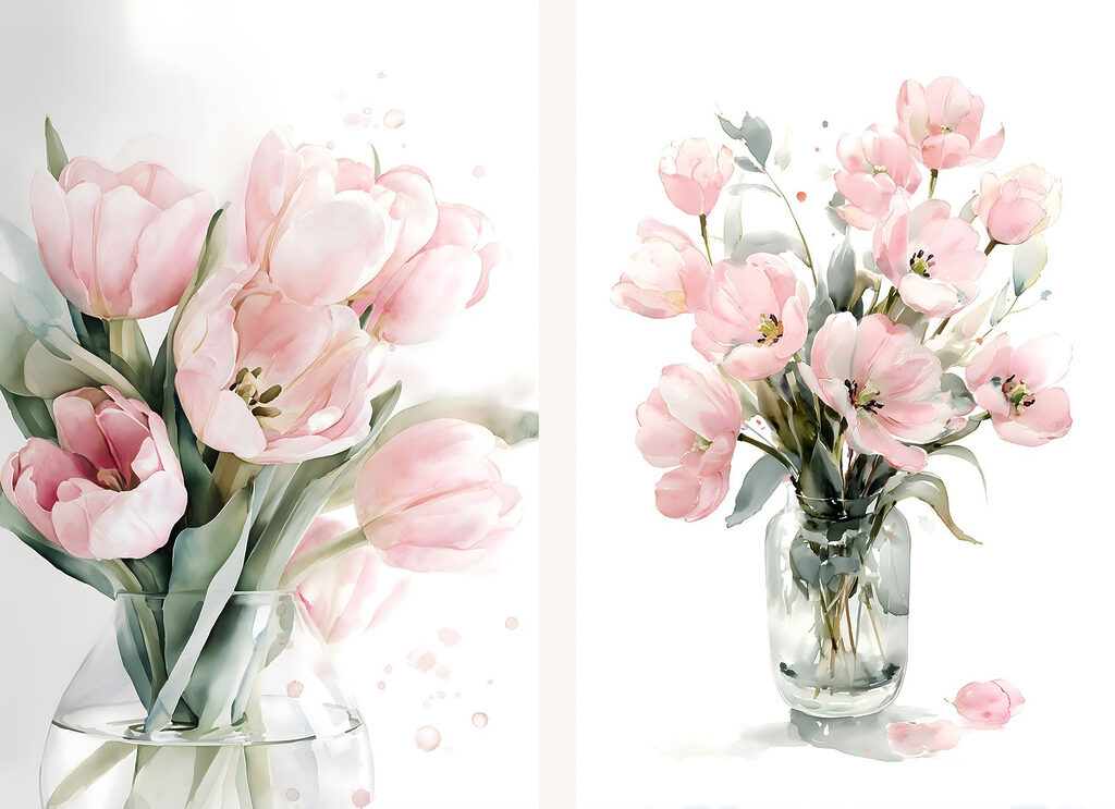 Tulipas cor-de-rosa em vidro — design completo