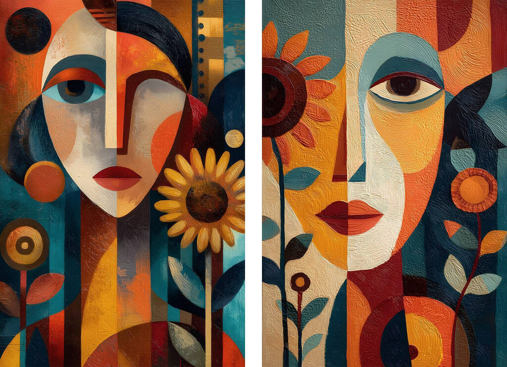 Duas mulheres em colagem — design completo