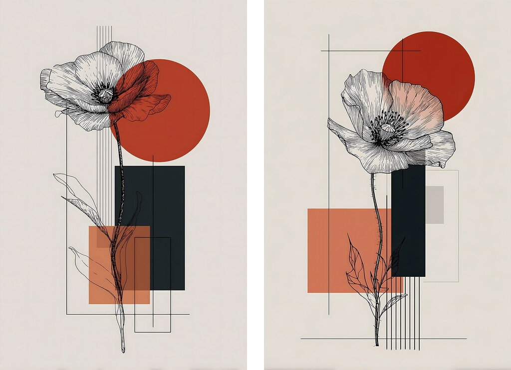 Flores em formas vermelhas — design completo