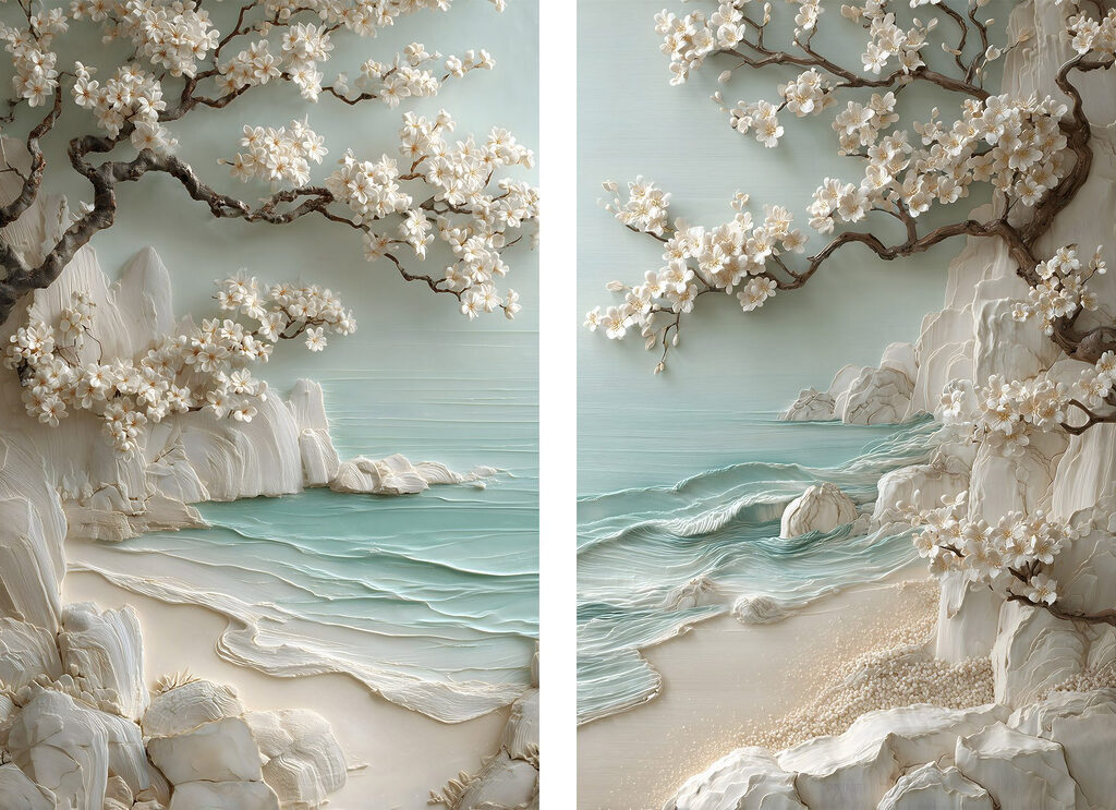 Flores sobre água turquesa — design completo