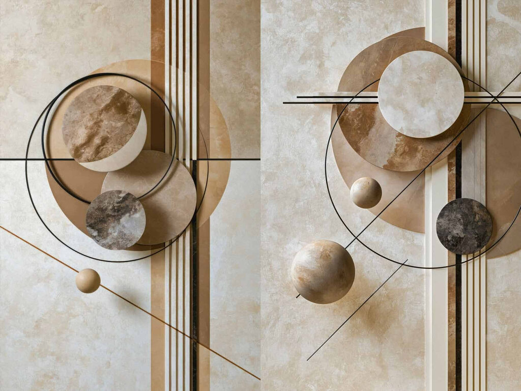 Círculos suspensos entre linhas — design completo