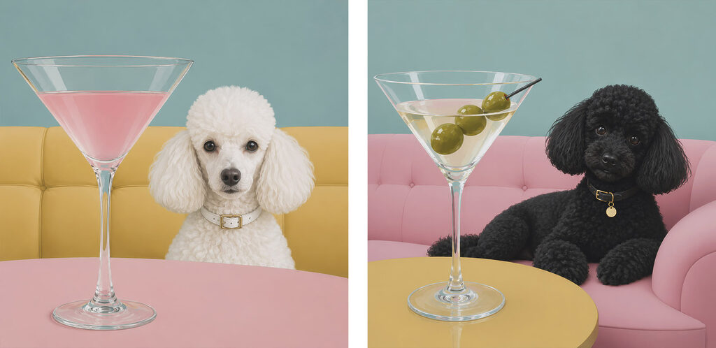 Cão com martini — design completo