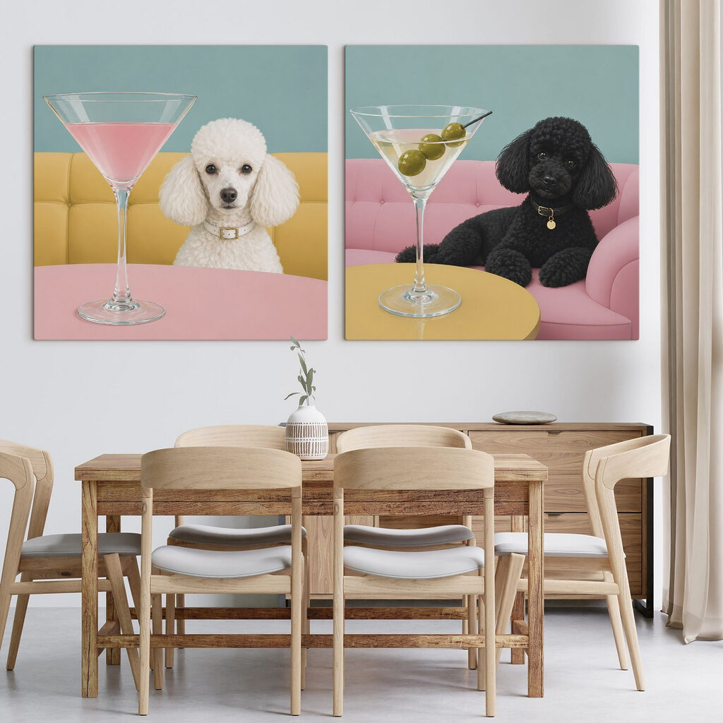Cão com martini num interior