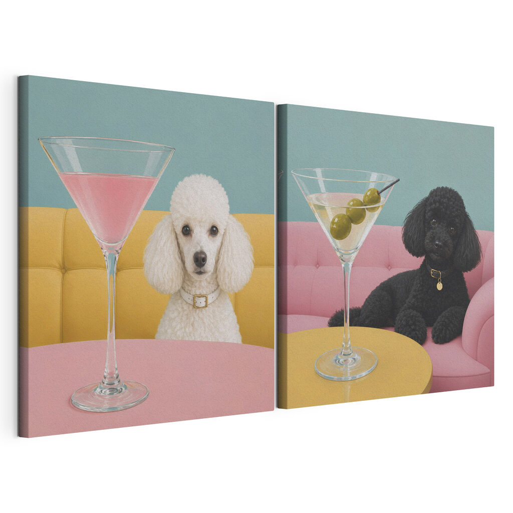 Cão com martini, tela esticada e borda contínua