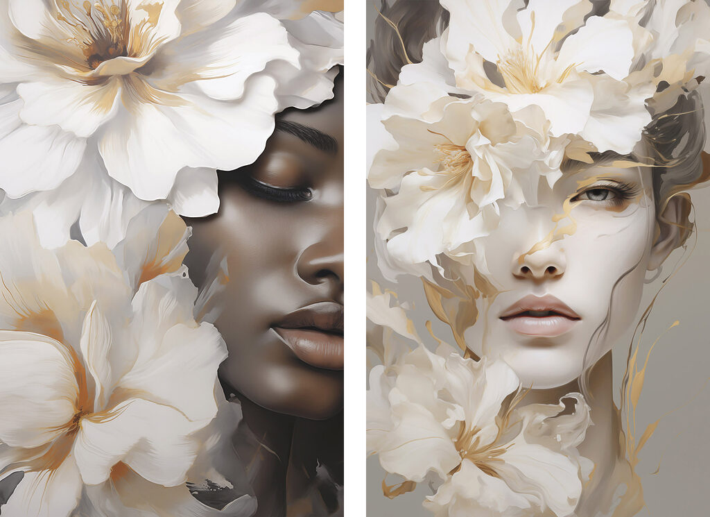Mulher entre flores — design completo